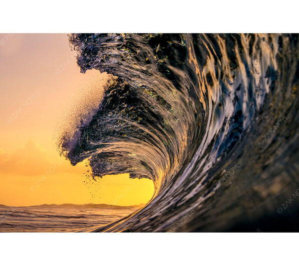 Wave photo during sunrise on Oahu
