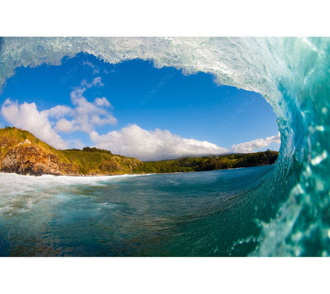 Image from the water of a wave at Honolua Bay