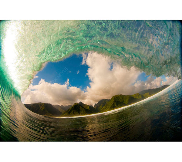 Image of Tahiti from inside a barreling wave 