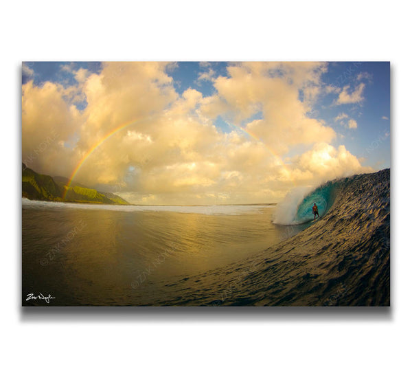 Surfer Magazines photo of the year with surfer and rainbow by Zak Noyle
